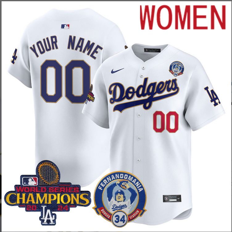 Women MLB Los Angeles Dodgers Custom white 2024 World Series Champions Patch Cooperstown Jersey style11->customized mlb jersey->Custom Jersey